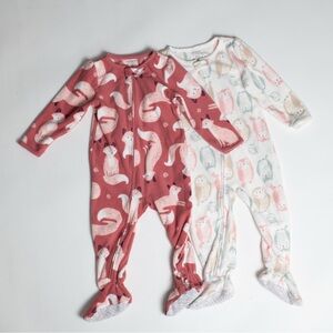 2 carters fleece footies | fox and owl